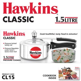 Hawkins Aluminium 1.5 Litre Classic Pressure Cooker,Best Inner Lid Cooker,Small Cooker,Silver(Cl15)