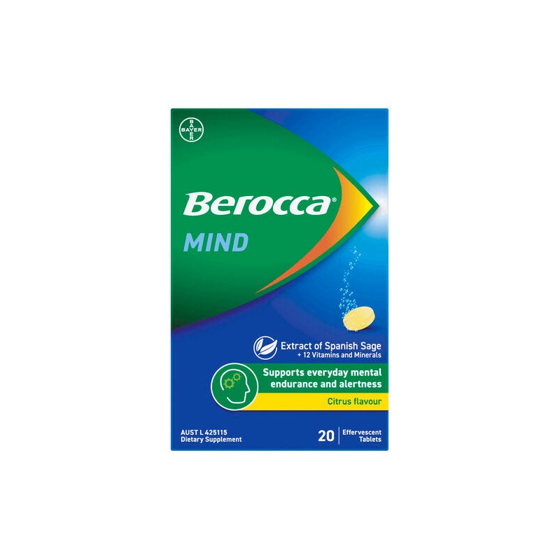 Berocca Mind Citrus Effervescent Tablets, Vitamin B & C, Magnesium,
