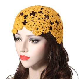 ZLYC Women's Girls Crochet Hat Handmade Beanie Hat Slouch Summer Knitted Hats, yellow