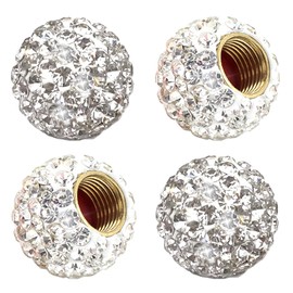 Muxkenper Car Wheel Tire Valve 4 Pack Handmade Crystal Rhinestone Tire Valve Stem Air Caps Cover Bling Car Accessories (White)