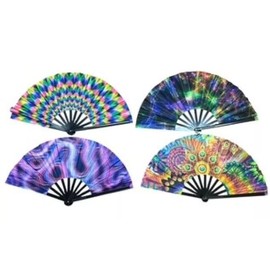 Sapphirem 13 inches Folding Large Hand Fans for Line Dancing Large Fan for EDM Festival Club Party-4 Pack