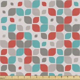 Ambesonne Tela retro por The Yard, estilo antiguo abstracto de mosaico con patrón floral clásico, tela decorativa para tapicería y detalles del hogar, 1 yarda, gris turquesa