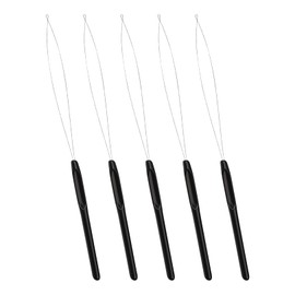 5pcs Hair Extensions Loop Needle Threader Bead Device Pulling Hook Tool,Hair Extension Loop Needle Threader Pulling Hook Tool and Bead Device Tool for Hair Extensions or Feather Extensions(Black)