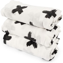 Iron Lily Muslin Swaddle Blankets for Baby Boys & Girls - Plus/X Signs (3pack) - 70% Rayon derived from Bamboo 30% Cotton- Black and White Muslin Blanket Baby - Receiving Muslim Infant Wrap Swaddles