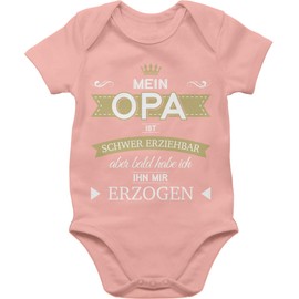 Shirtracer - Baby Bodysuit Boy Girl - Sayings - Mein Opa ist schwer erziehbar bald habe ich ihn mir erzogen, 4 Baby Pink