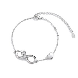 ankbrats Infinity Love Sister Charm Bracelet for Women, White Gold Tone Love Sister Bracelet with Cubic Zirconia, Adjustable Size Friendship Bracelet Birthday Gift for Sister