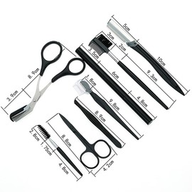 Perfect Eyebrow Set - 9 Pieces with Tweezers, Brow Pencil, Comb, Razor, Brush and Scissors for Perfect Eyebrow Grooming