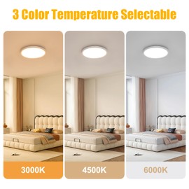 Flush Mount White Ceiling Light 12Inch, 2400LM Low Profile 24W Ceiling Lamp, 3000K/4500K/6500K Selectable by Wall Switch, Ultra Slim Modern Round LED Ceiling Lamp Fixture for Bedroom, Kitchen, 4-Pack