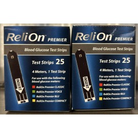 ReliOn Premier Test Strips 50 Count (25x2) Premier Classic Exp 8/2026
