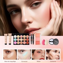 Kit de Maquillaje Profesional Completo para Mujer Principiante – Set de Maquillaje con Base, Sombras de Ojos, Rubor, Labiales, Delineador, Brochas, Co