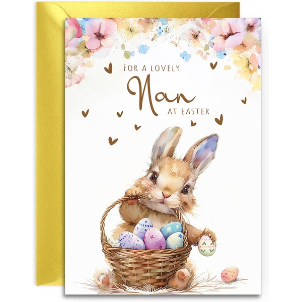 Nan Easter Card - Bunny with Easter Eggs Design -