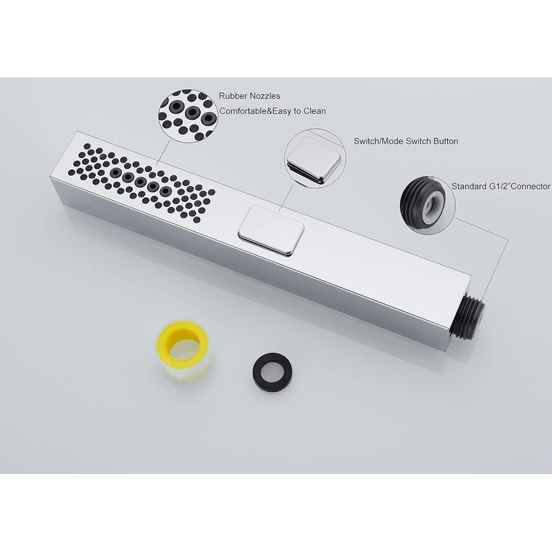 D-Soundwell Shower Head,White/Black,ABS Material,Bathroom 3 Function Square Shower Head with
