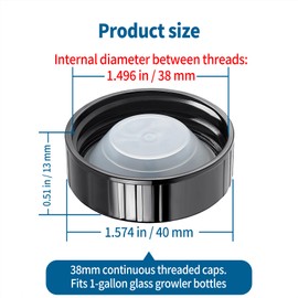 Hufopik 6 Pack 38mm Growler Caps, Beer Bottle caps Compatible with 1/2 Gallon and 1 Gallon Glass Gallon Jugs Replacement, Black