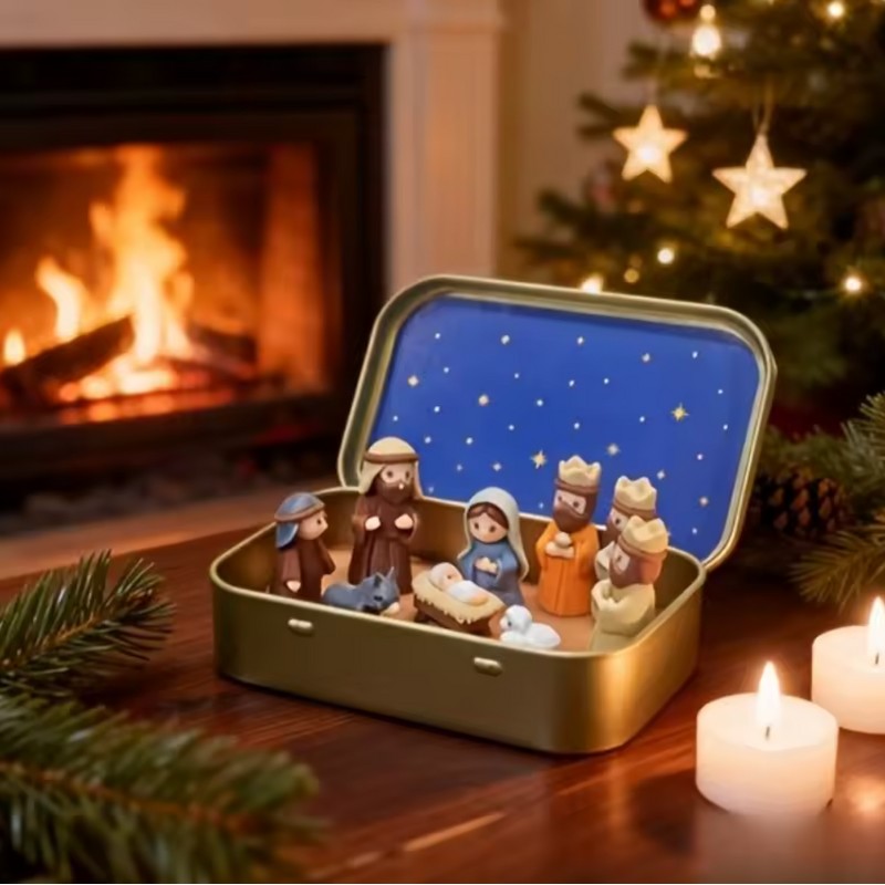 Handmade Mini Nativity Scene Set – Portable Pocket Size Christmas