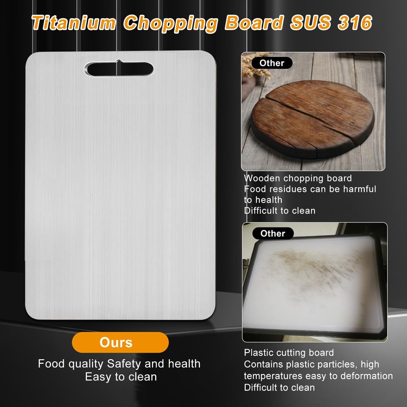 Titanium Cutting Board Set of 3, Double Sided Pure Titanium