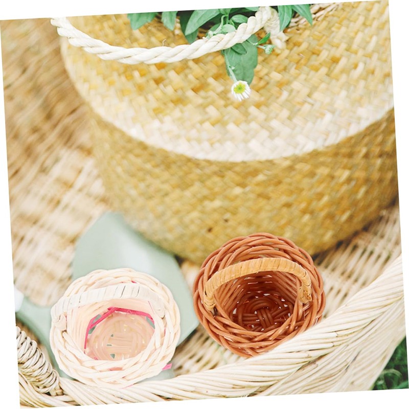 OSALADI 8pcs Tiny Rattan Hand Baskets Mini Picnic Baskets for