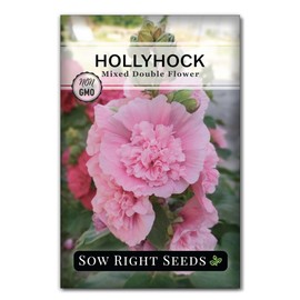 Sow Right Seeds - Double Flower Mixed Hollyhock Seeds for Planting - Non-GMO Heirloom Packet with Instructions to Plant an Outdoor Cottage Garden - Tall Ruffled Mix of Pink, Yellow, Red & White (1)