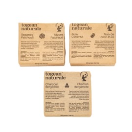 X-CESSOIRE TOGEAN Natural Premium Handmade Soap Pack Pure Coconut, Seaweed Patchouli, Charcoal Bergamot, 100% Natural, No Additives, No Sulfat, No Parabens, No Colourants (Pack of 3, 100 Grams)