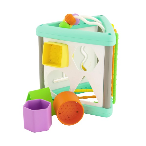 Infantino Activity Triangle & Shape Sorter with 4 Shapes, Bendy Bars, Maze Tracks & Spinning Gears for Infants & Toddlers 6M+
