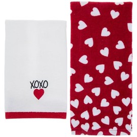 Hobby Lobby Valentine's Day Kitchen Towels, XOXO and Hearts Design, 15 x 25 inches, Red and White, Set of 2
