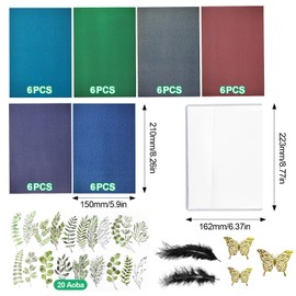 Dreamsolearoy Pack of 36 Cyanotype Paper Kit, A5 Sun Print Paper, 6 Colours, Natural Fibre Material, with Butterfly, Leaves and Feathers, for Children, Adults, DIY for Crafts