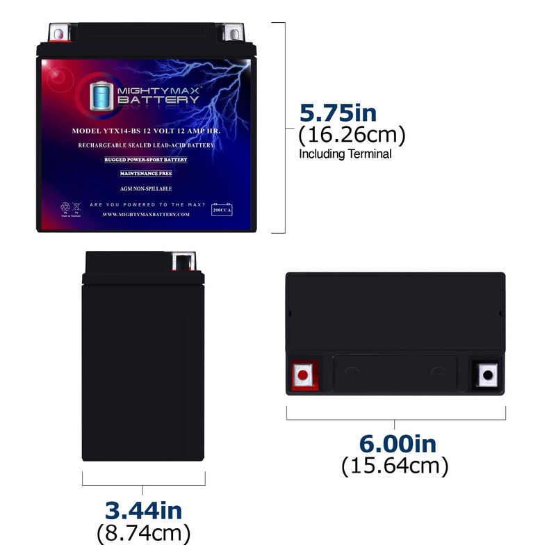 Mighty Max Battery YTX14-BS Battery for Honda 420 TRX420 Fourtrax
