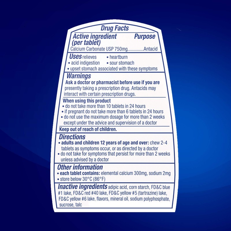 TUMS Antacid Chewable Tablets, Assorted Fruit, 24 Count Roll, 3