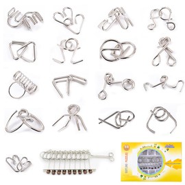 OBEST Pack of 18 Puzzle Games, Metal Puzzle Thinking Game, Includes Toy Consisting of Nine Interlocking Links, IQ Test 3D Unlocking Interlocking Puzzle, Patience Games for Children Adults