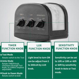 240-Degree Light Motion Sensor, Dusk to Dawn Replacement Motion Sensor, Adjustable Time & Detection Sensitivity 60Ft, 3 Modes Motion Detectors for Floodlight, UL Listed, Black, 2Pack