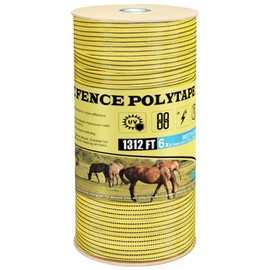 LIFENCE Electric Fence PolyTape Horse Fencing Tape 1312 Feet 400m, High Visibility 0.8 Inch 20mm Width, 6 Strong Stainless Steel Conductors, Yellow and Black, Equine Horse Livestock Electric Fencing