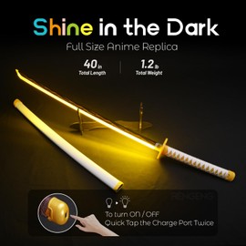 RENGENG Light Up Sword, 40 Inches Rechargeable Plastic Replica with Belt & Stand, Sword with Original Texture