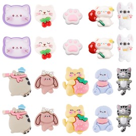 SUNNYCLUE 1 Bag 60Pcs 10 Styles Cat Resin Charms Dog Cabochon Colorful Cute Kitty Puppy Head Mini Pet Flatback Resin Animal Cabochon for Craft Making Handcraft DIY Hairpins Scrapbooking Embellishments
