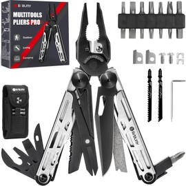 Gift for Men, BIBURY Multitools, Outdoor Multi Tool Foldable Pliers with Improved Scissors and Screwdriver, Stainless Steel Multitools with Nylon Bag, Christmas Gifts for Dad