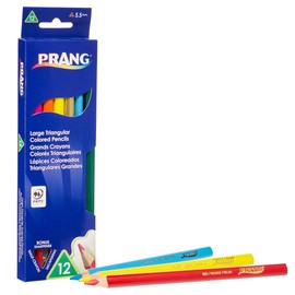 Prang Large Triangular Colored Pencils, 5.5 Millimeter Cores, Includes Sharpener, Assorted Colors, 12 Count (25120)