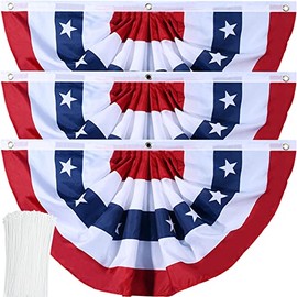 American Flag Bunting Patriotic Pleated Fan Flag USA Flags with Brass Grommets and Zip Ties for 4th of July Memorial Day Decoration Outdoor (3, 3x6 Feet)