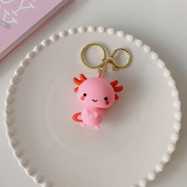 LAYAHAGO Axolotl Keychain Cute PVC Kawaii Keyrings for Women Backpacks Bags Purses Phones Car Keys Pink