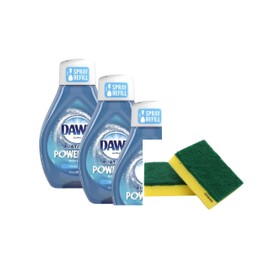 3-Pack Platinum Powerwash Dish Soap Spray Refill, Fresh Scent (16 fl. oz), total of (48 fl. oz) Plus 2 Dish Sponge for Dawn Dish Soap refill.