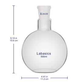 Labasics Single Neck Flat Bottom Boiling Flask, Borosilicate Glass Flat Bottom Boiling Flask with 24/29 Standard Joint, 500 ml