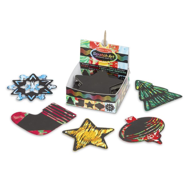Melissa & Doug Scratch Art Holiday-Themed Shaped Mini Notes (125) With Wooden Stylus - Hangable Ornaments - Color Scratch Art Mini Notes, Party Favors, Stocking Stuffers, Arts And Crafts For Kids
