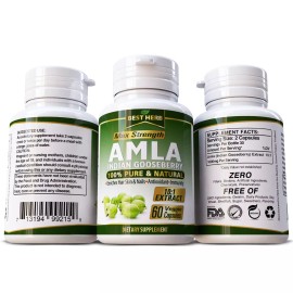Best Herb MAX STRENGTH AMLA Supplement Pills 60 Vegan Caps Pure Organic Indian Gooseberry