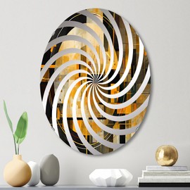 Cubism wall mirror, Oval Modern mirror, Round Gold bathroom mirror, Cubism vanity mirror Cubist Visions in Gold and Black II printed mirror decor, oval mirror 20x30
