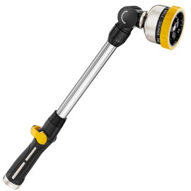 FANHAO Metal Garden Hose Wand, 16-Inch Heavy Duty Watering Wand with 9 Spray Patterns, 180° Rotating Long Garden Hose Nozzle Thumb Flow Control, Ideal to Water Hanging Baskets and Shrubs -Yellow