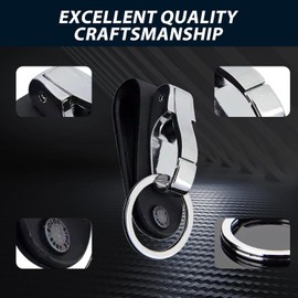 NIIIYTYB - Llavero de piel para cinturón para hombre, clips de llavero con llavero desmontable, soporte de llave resistente para cinturón, llavero para cinturón para fácil acceso y seguridad, Negro -, Medium