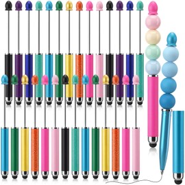30 Pcs Beaded Pens with Stylus Tips Plastic Beaded DIY Stylus 2-in-1 for Rubber Touch Screen Handwriting Ballpoint Pen 1.0mm, Black Ink,Office Supplies (Iridescence)