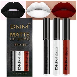 evpct DNM 3Pcs Dark Black White Red Matte Liquid Lipstick Lip Stain Sets for Women Matte+Lipstick Long Lasting Permanent Lipstick 24 hr Hours Magic Lipstick 24 Hours original Waterproof 17#
