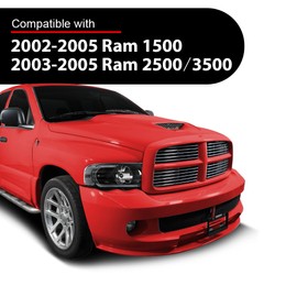 G-PLUS LED Headlight Assembly Front Headlamps, Compatible with 2002-2005 Dodge Ram 1500/Fit 2003-2005 Ram 2500 3500, Clear lens Black Housing Clear Reflector 55077121AF 55077120AF