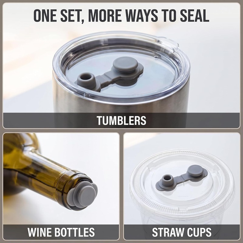 10Pcs Grey Universal Silicone Sealing Bottle Straw Hole Grommets Stopper