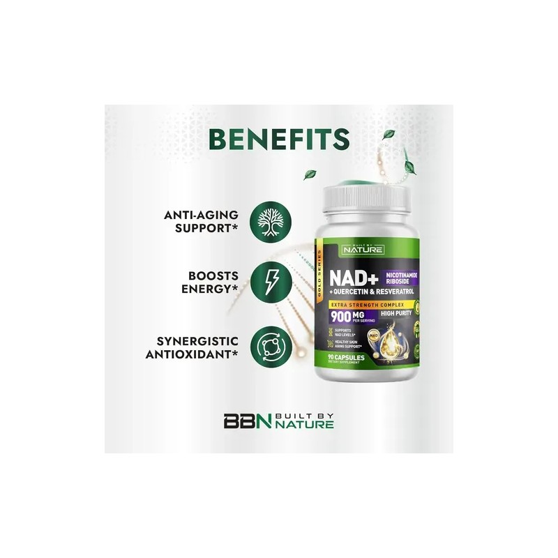 Nad 900mg + Quercetina Y Resveratrol 90 Caps Built By
