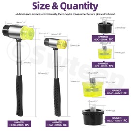 Swpeet 6Pcs 2 Sizes 25mm 35mm Rubber Double-Faced Rubber Hammer with Replacement Heads Assortment Kit, Soft Hammer for Jewelry, Leather Crafts, Home Decoration Installation Hand Tool