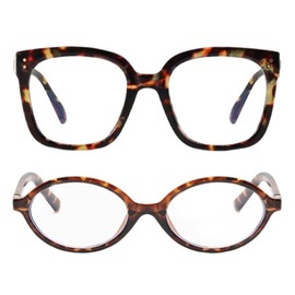 1 x oval glasses and 1 x square glasses, retro glasses, anti-blue light glasses, fashion glasses, computer glasses